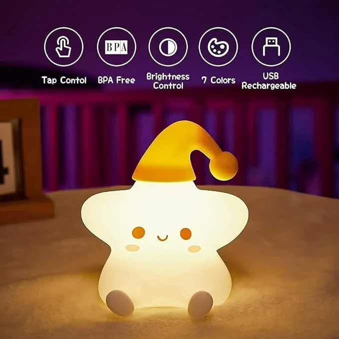 LED Star Night Light – Rechargeable Silicone Touch Lamp with Colour Modes
