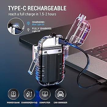 Electric Lighter USB Rechargeable Dual Arc Lighters, Cool Plasma Lighter with Transparent Shell & flash Light