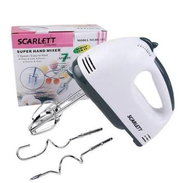 Electric Scarlett Hand Mixer with 7 Speed Egg Beater and Chrome Beater + Dough Hook